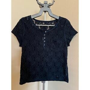 Gilly Hicks Blue Short Sleeve Lace Top Size Small
